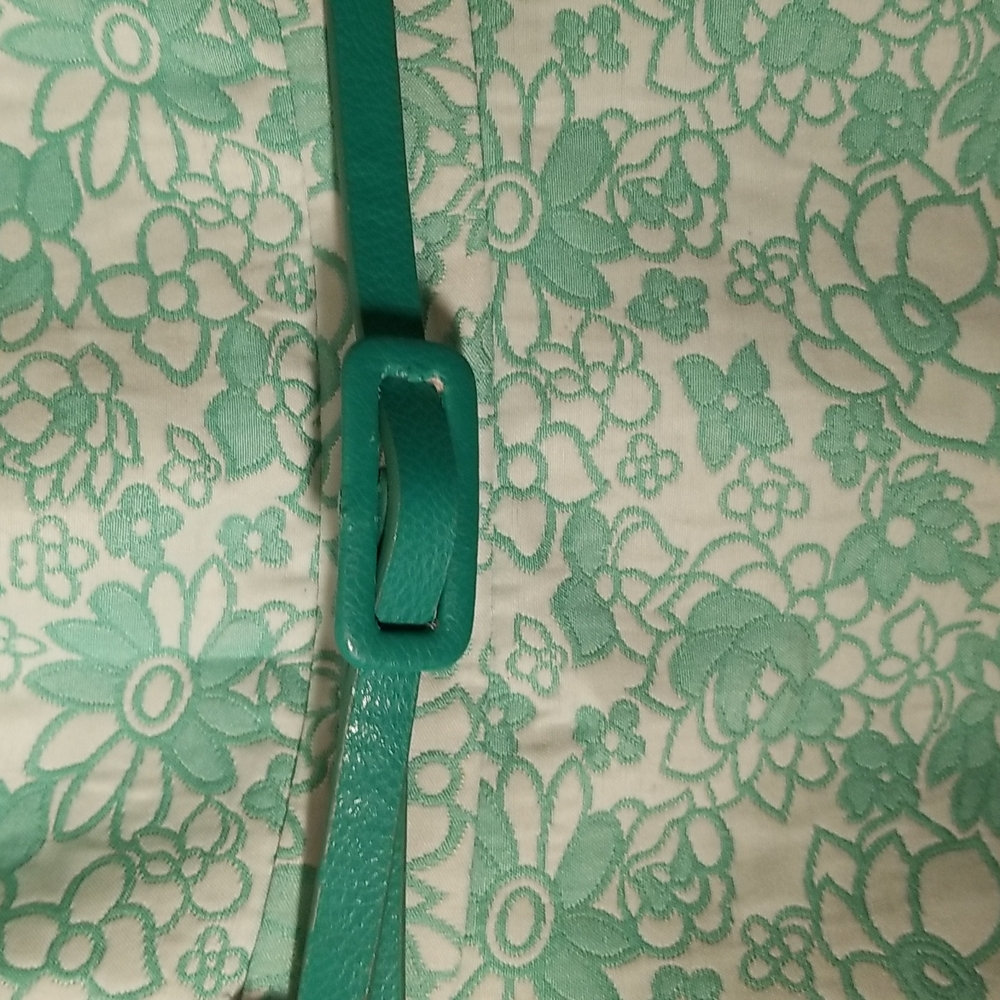 Vintage, knee length, turquoise, floral size 2/4 dress with belt - Picture 3 of 6